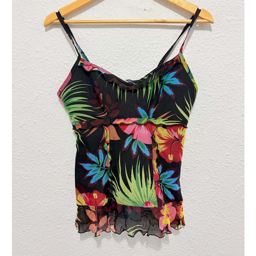 y2k floral ruffle tank top cami tankini hawaiian vintage babydoll